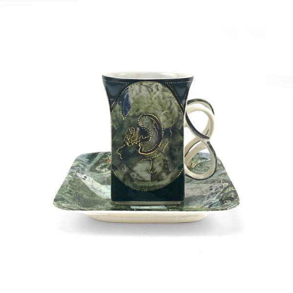 Tea Cup with cup and saucer  "Green marble"